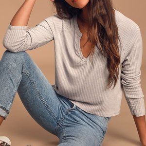 Lacefield Lavender Notched Long Sleeve Sweater Top